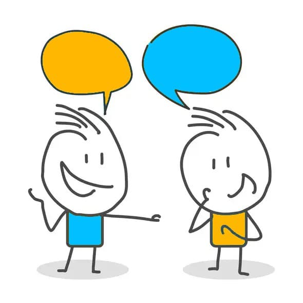 Two stick figures talking with swapped colors